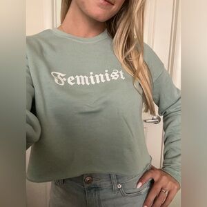 Cropped Green “Feminist” Crewneck